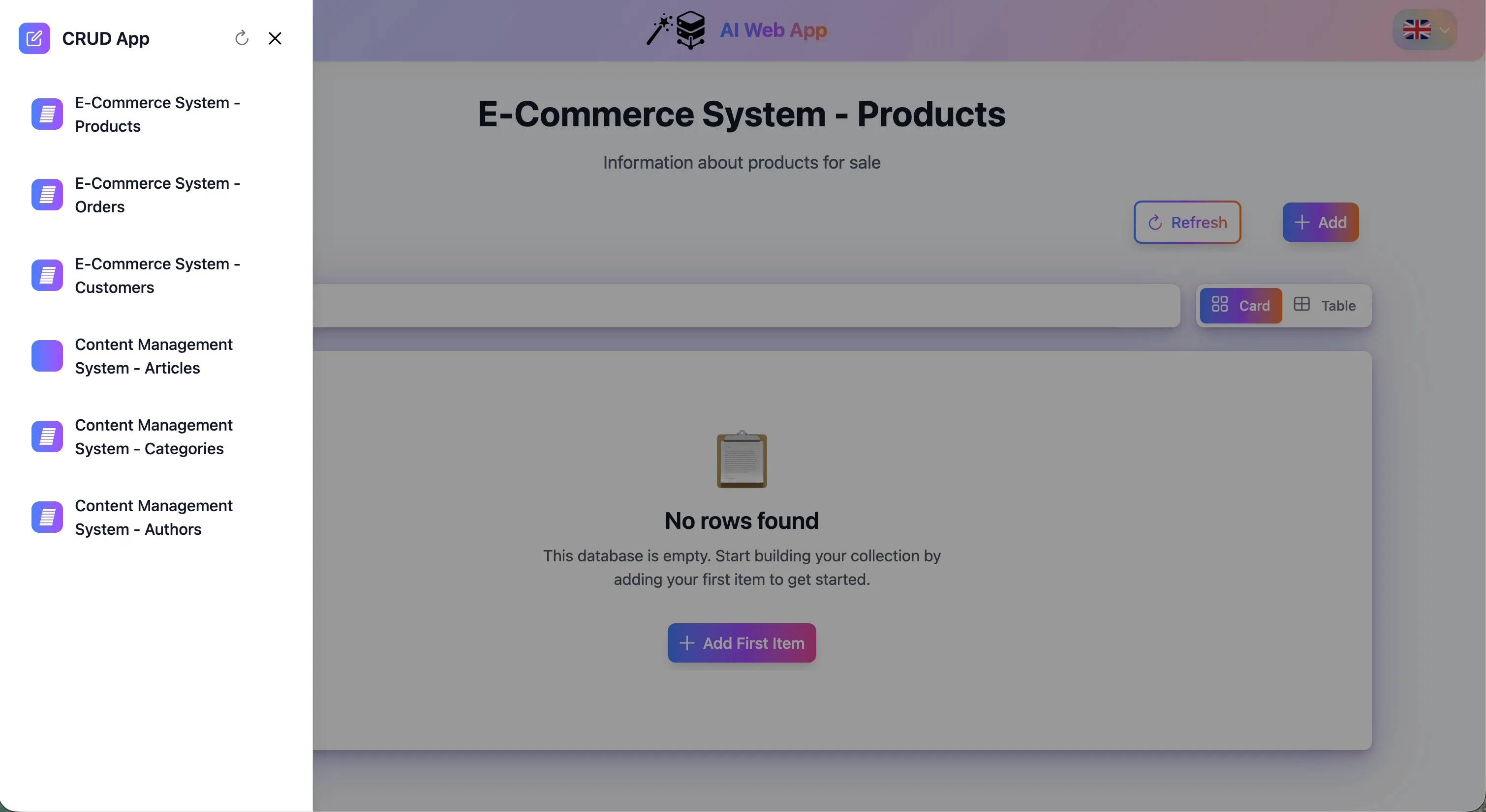 AI Generated Dashboard Interface