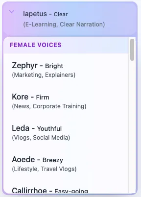 AI Narrator Female Voice Options