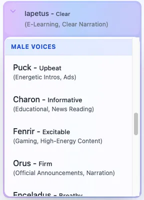AI Narrator Male Voice Options