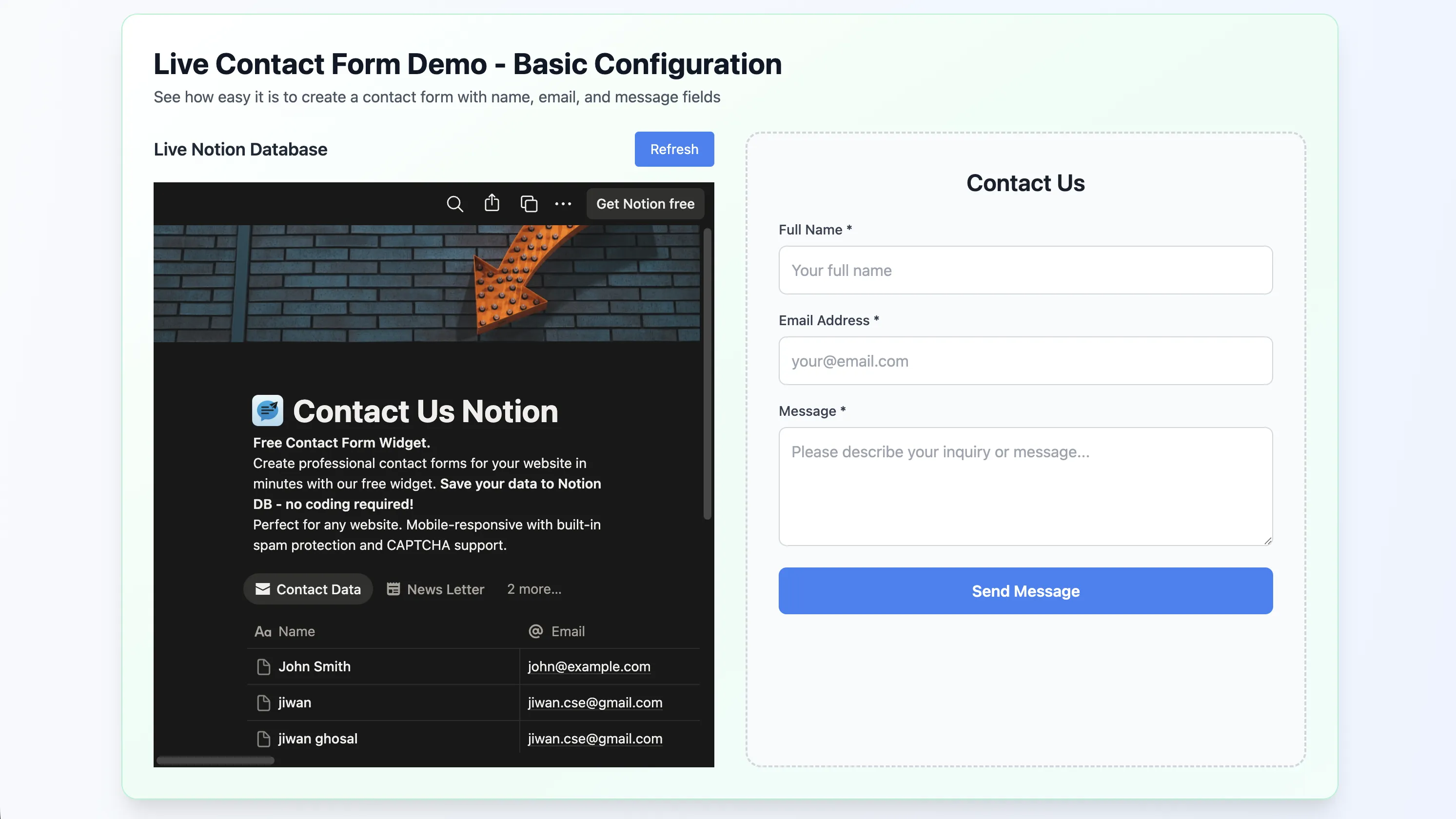 Contact Form Plugin - Live Demo