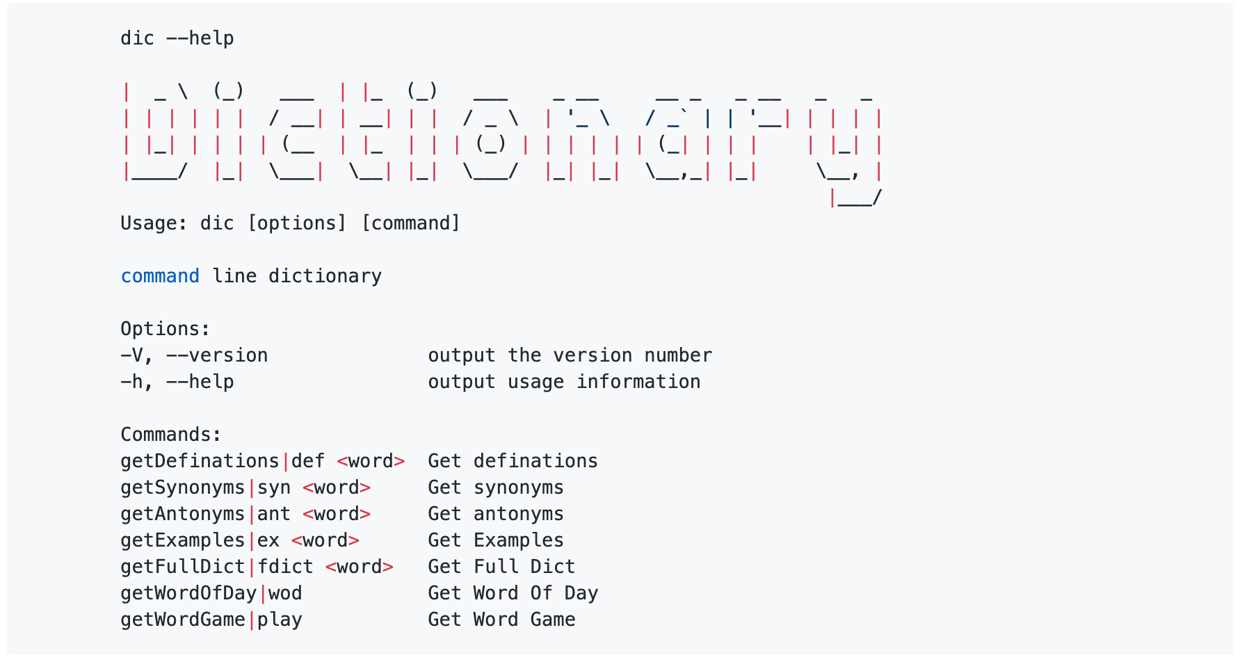 CLI for Dictionary