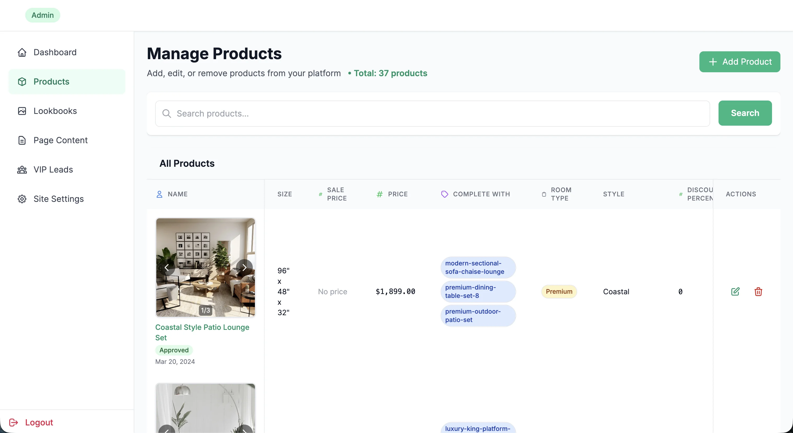 Showroom Product Inventory Management Interface
