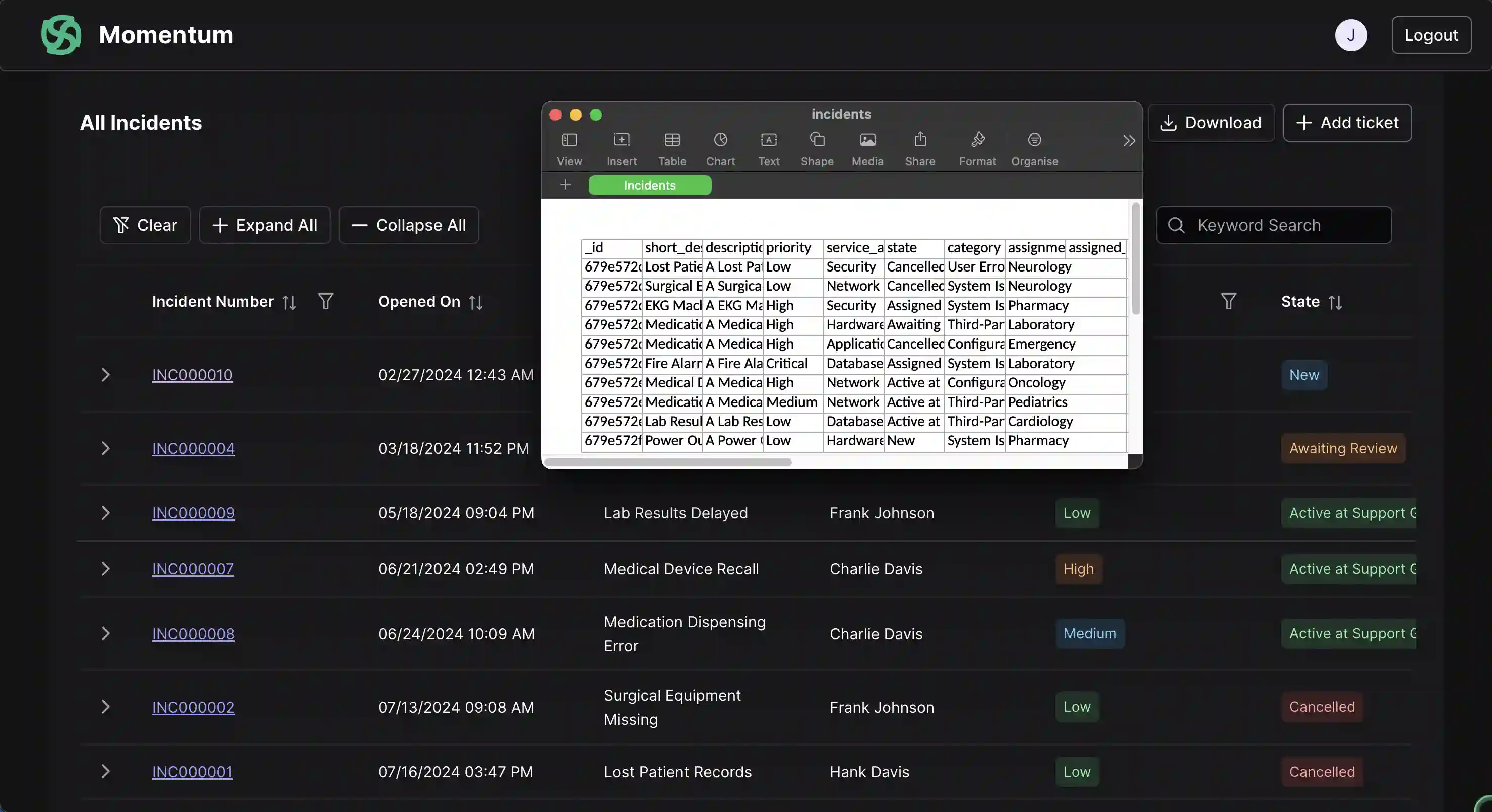 Incident Management download incidents