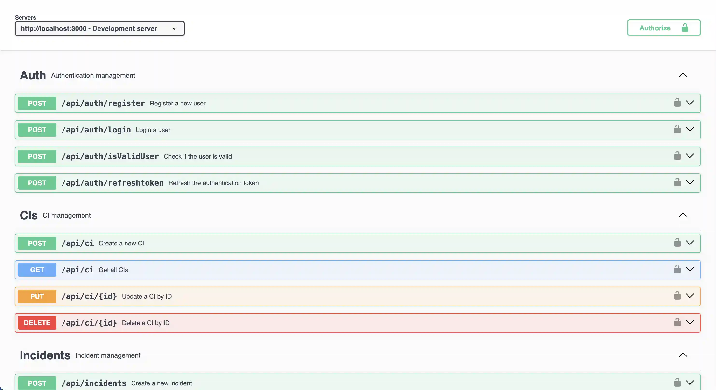 Incident Management swagger api docs