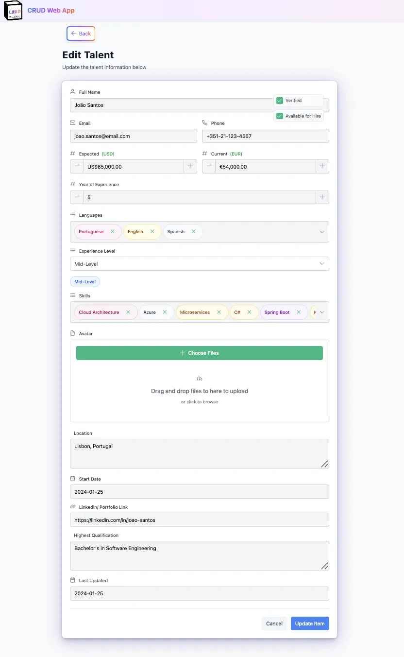 Edit Talent Pool Interface