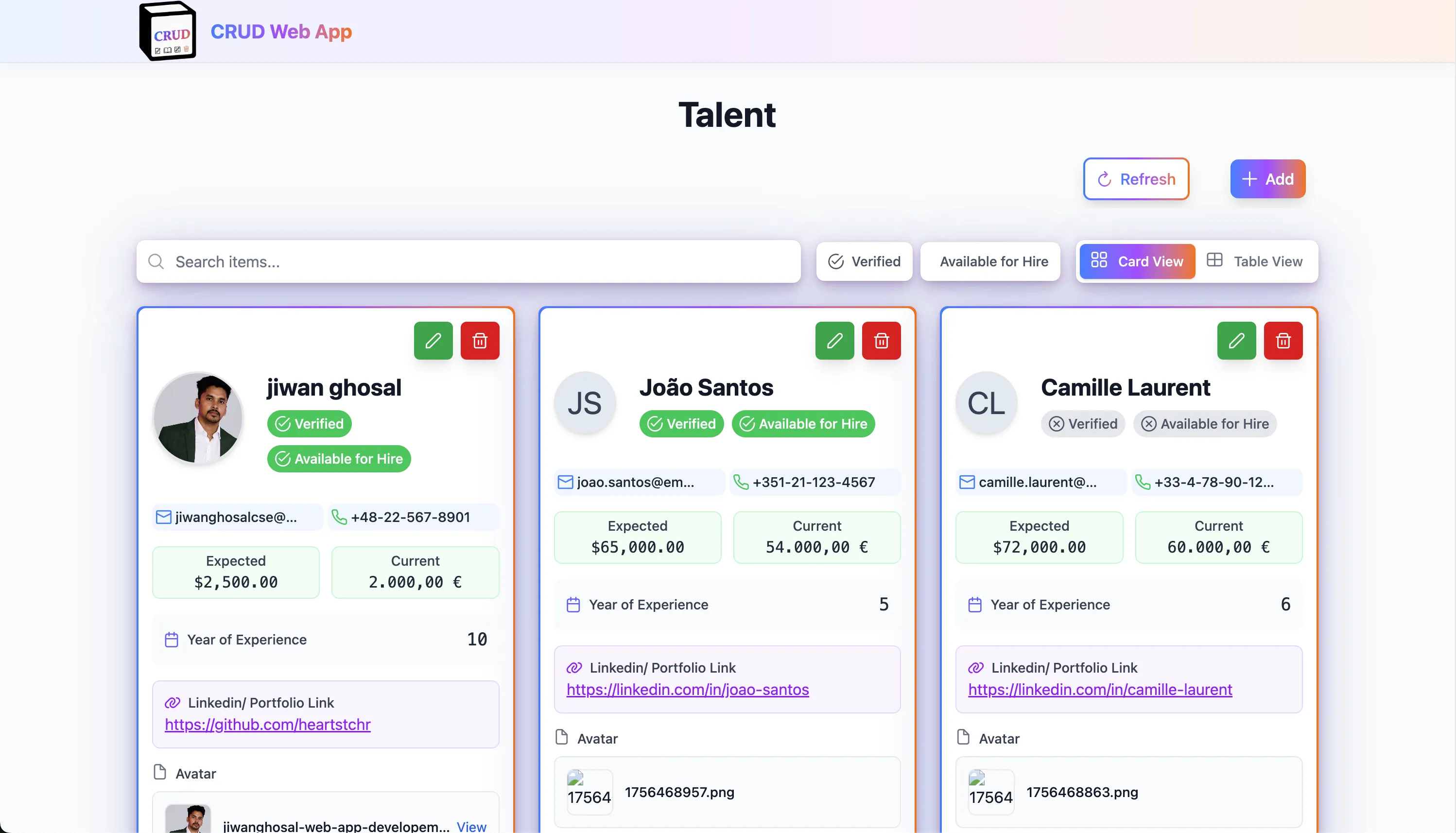 Dynamic CRUD App Home Page