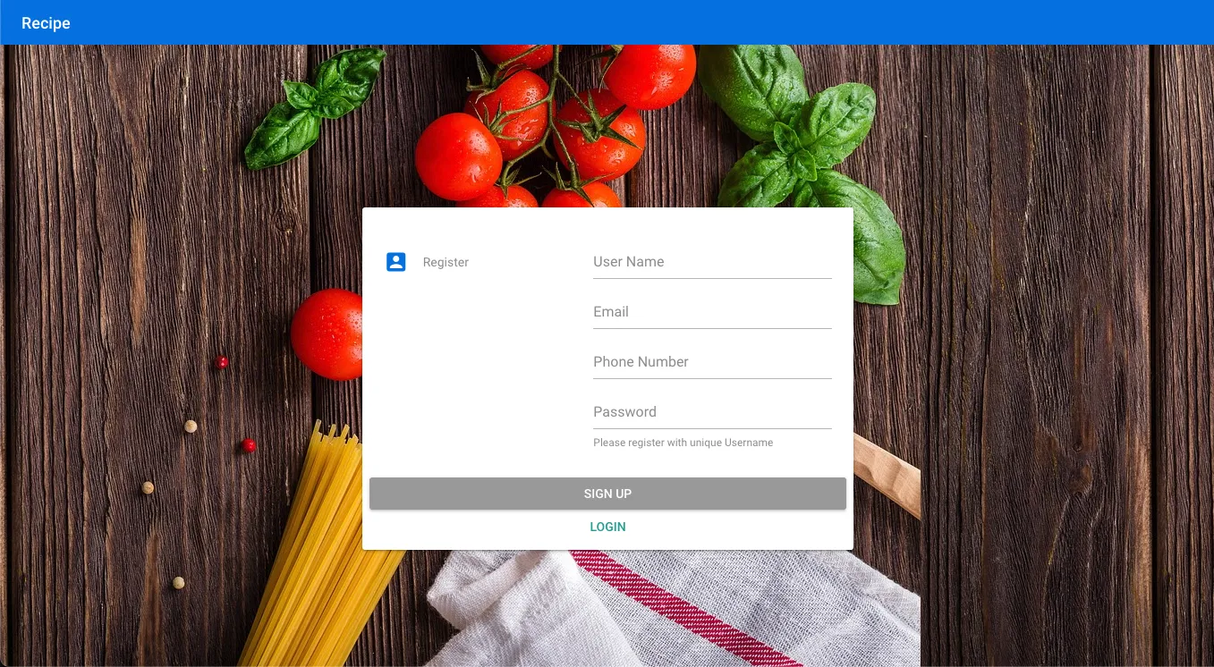 Recipes - Register page | Recipes
