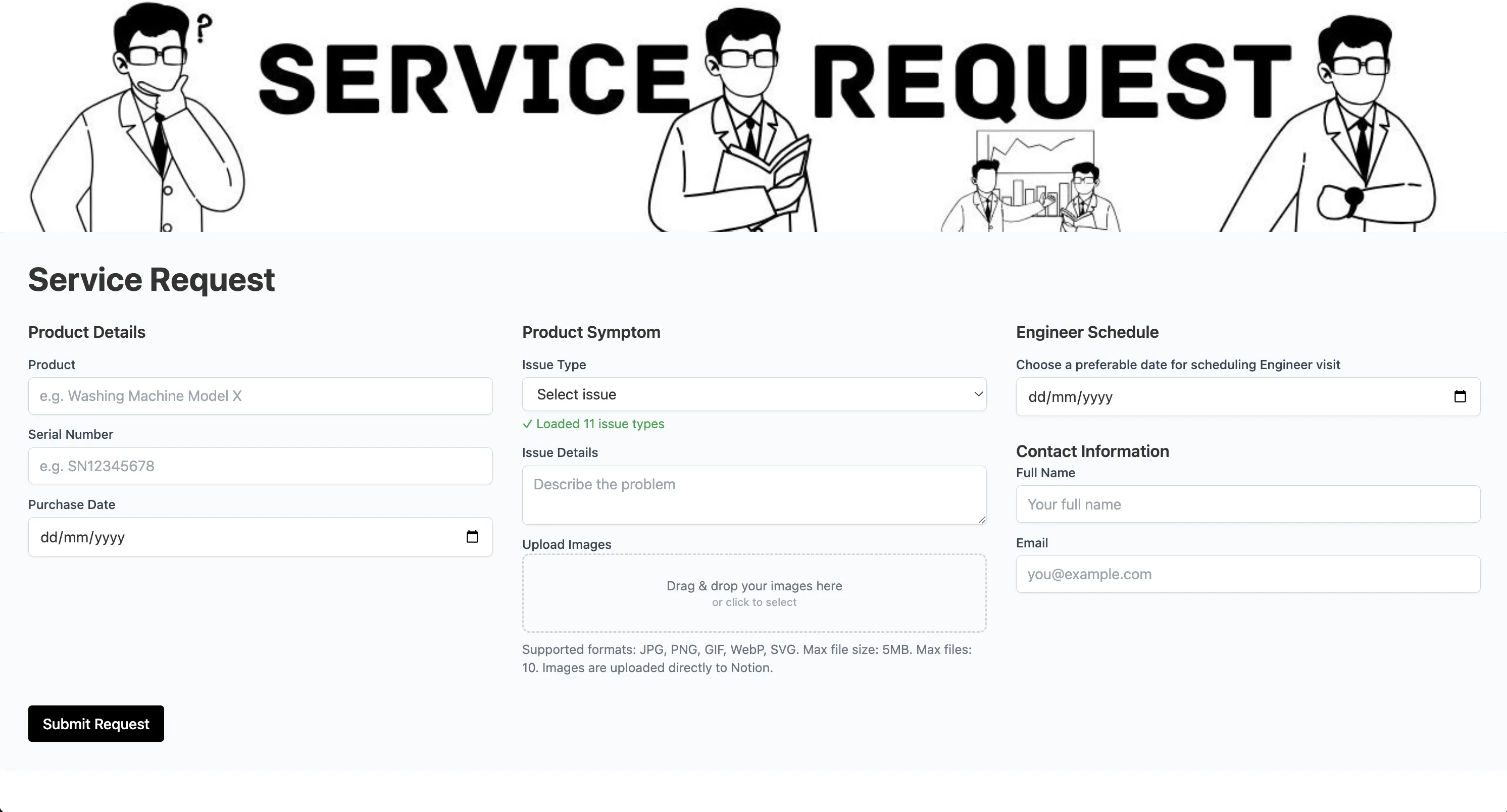 Customer service form interface