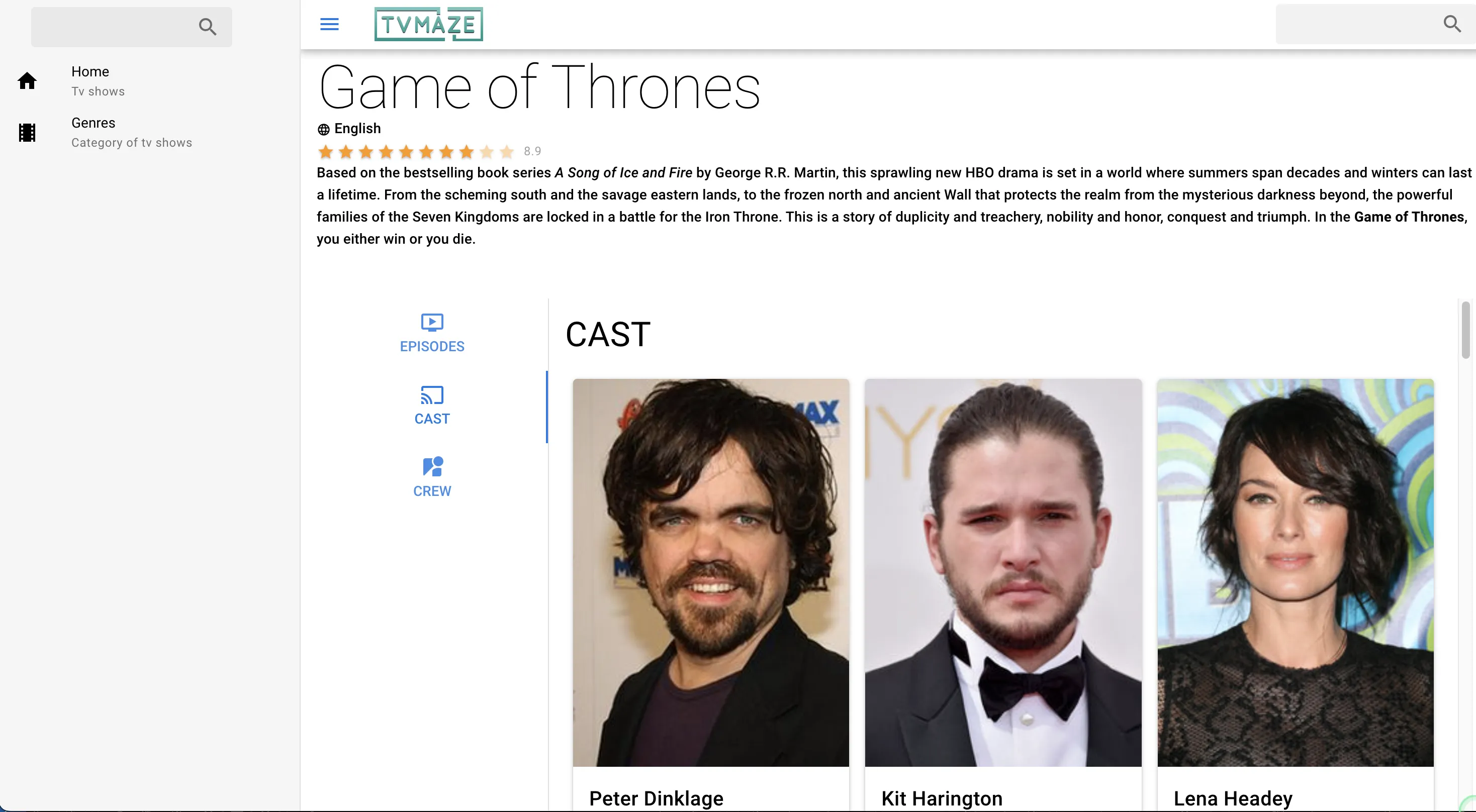 TVmaze - Cast tab. | Tv maze