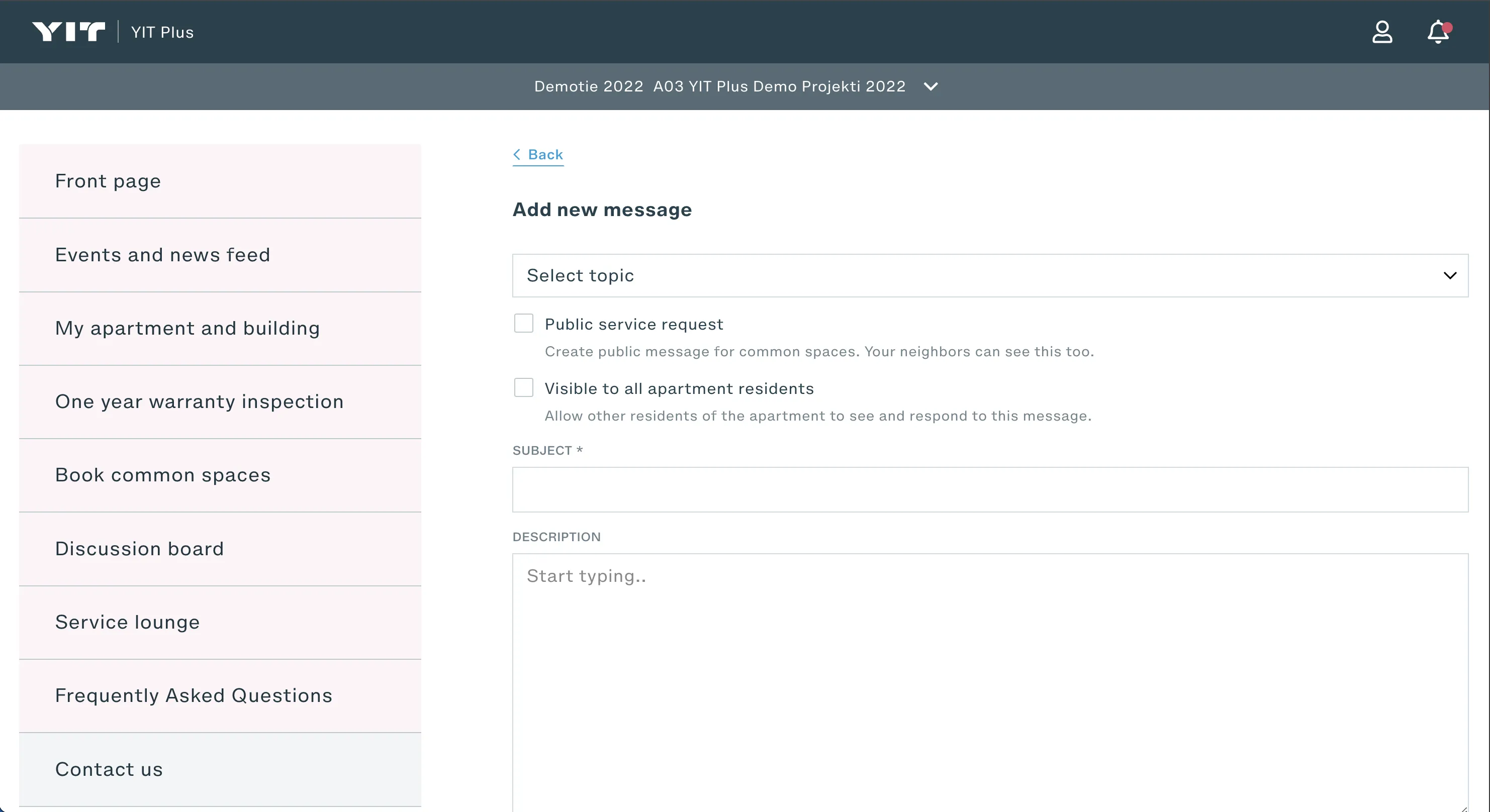 Yit plus - Service request category | Yit plus