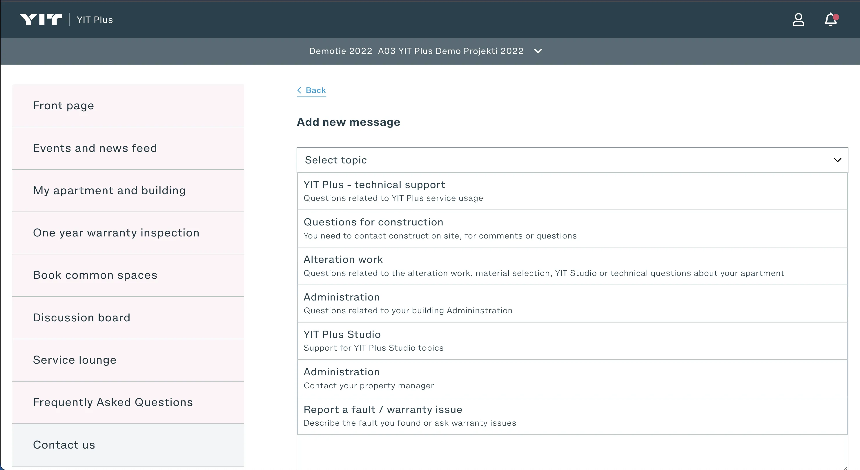 Yit plus - Service request category | Yit plus